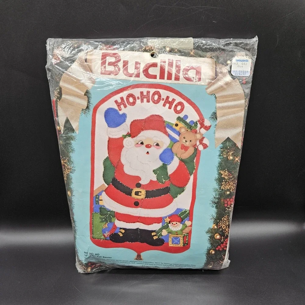 Vintage Bucilla Christmas Kit Ho Ho Ho Santa Claus Felt Banner 82963 NEW
